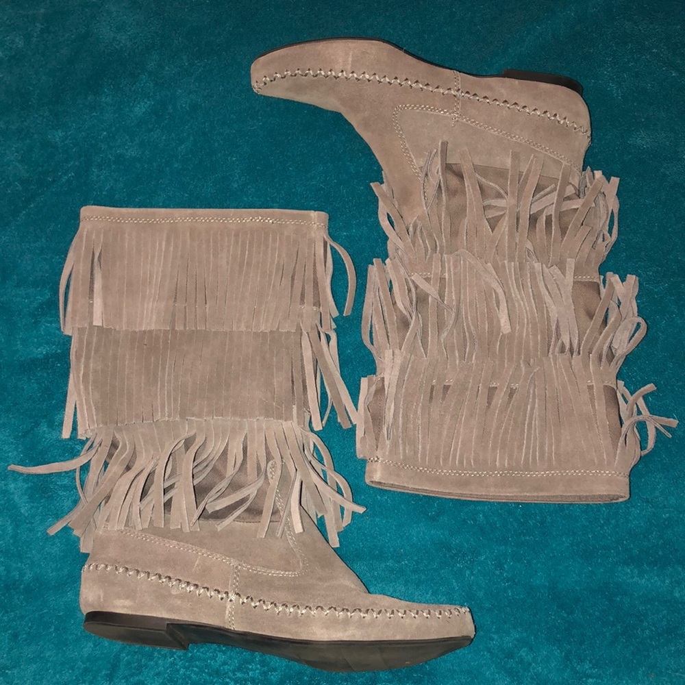 Grey Fringe Boots
